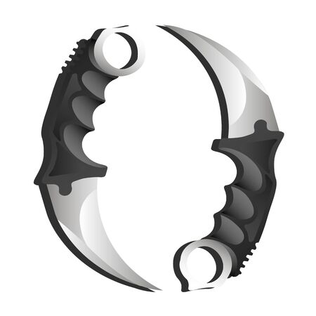 Illustration of two isolated realistic pocket knives karambits with black handleのイラスト素材
