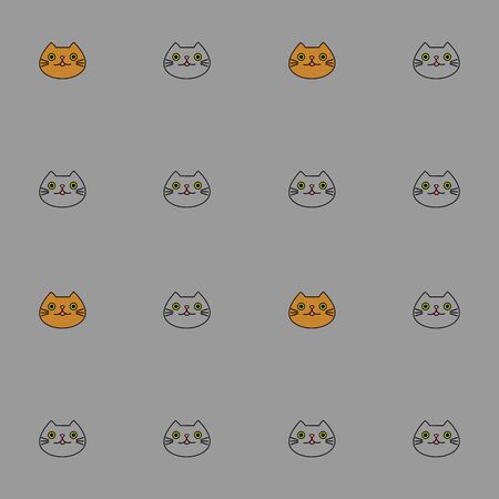 Seamless pattern with cute contour cartoon cat faces on grey backgroundのイラスト素材