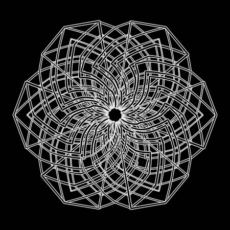 Illustration or print design white contour geometric mandala flower on black backgroundのイラスト素材