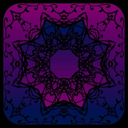 black octagonal mandala flower or elegant eastern tile tracery on purple backgroundのイラスト素材