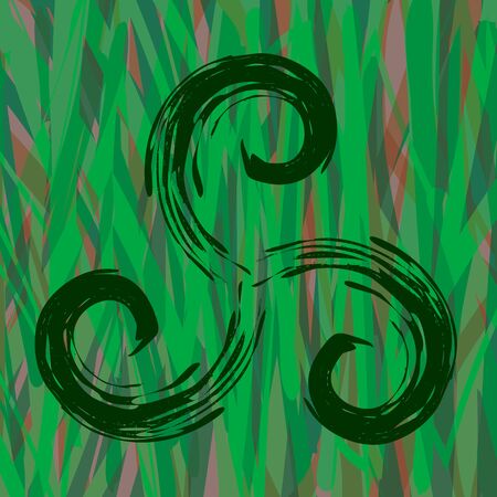 celtic and druid pagan symbol triskele on green grass backgroundのイラスト素材