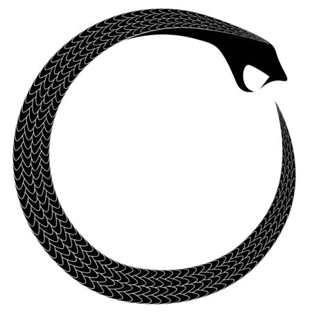 ancient occult and alchemical symbol coiled snake eating tail ouroborosのイラスト素材