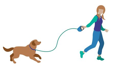 cute simple illustration with walking a dog and jogging faceless girl with ponytailsのイラスト素材