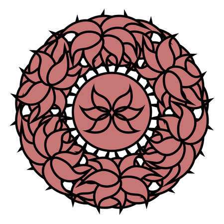 pink outline abstract wreath with lotus in ornate floral frameのイラスト素材