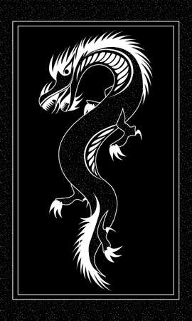 dark illustration with outline black dragon in the card templateのイラスト素材