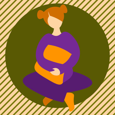 cute faceless girl hugging a pillow in bright warm colorsのイラスト素材