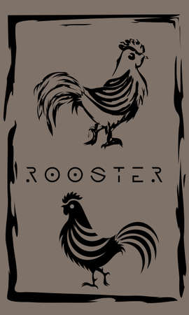 drawing of rooster in primitive ancient style, year of roosterのイラスト素材