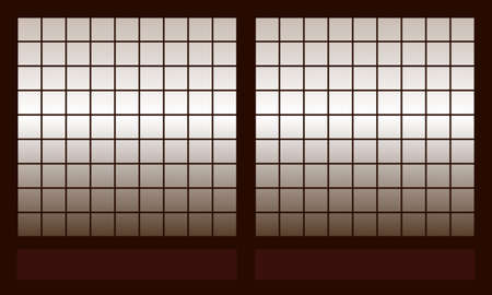 traditional japanese wooden paper wall, folding screenのイラスト素材