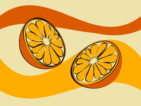 bright seamless pattern with orange slices and abstract yellow waves