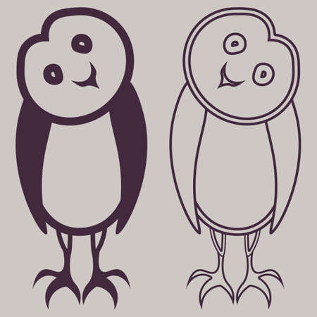 cute illustration of two weird staring cartoon owls turning their headsのイラスト素材