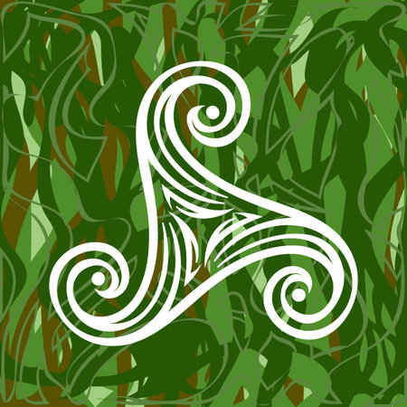 white pagan celtic druid symbol triskele on green grass backgroundのイラスト素材