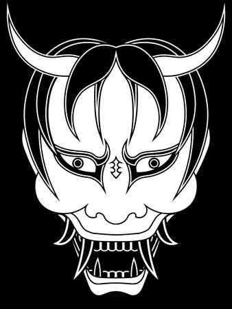 japanese kabuki hannya mask, sad and angry oni ghost with black teethのイラスト素材