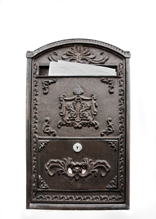 Old-fashion metal post box with mailの写真素材