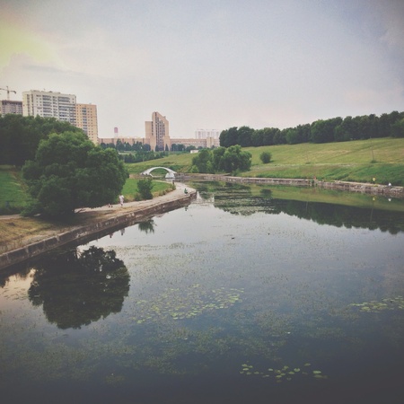Lake view in one of modern Moscow suberb Troparevo-Nikulinoの素材