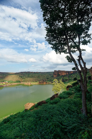 Man made lake Agasthya at Badami District Bagalkot State Karnataka India November 16 2009
