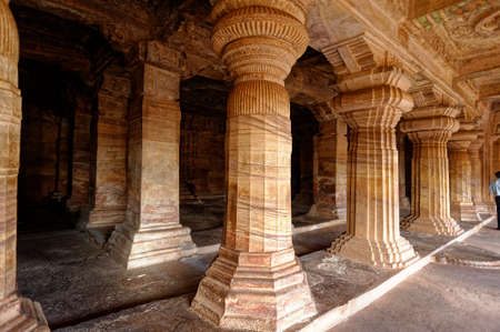 Badami cave temples The caves are important examples of Indian rock-cut architecture, especially Badami Chalukya architecture at Badami District Bagalkot State Karnataka India November 16 2009のeditorial素材