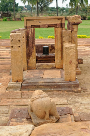 Shiva linga and temples ruins at Pattadakal District Bagalkot State Karnataka India November 16 2009のeditorial素材