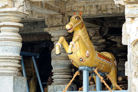 Horse in metal as vehicle (vahana) at Chennakesava temple used in the time of procession Belur District Hassan State Karnataka India November 2009のeditorial素材