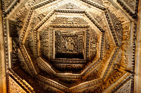Beautiful ceiling carved at Parshvanatha Basadi Halebidu District Hassan State Karnataka India November 2009のeditorial素材