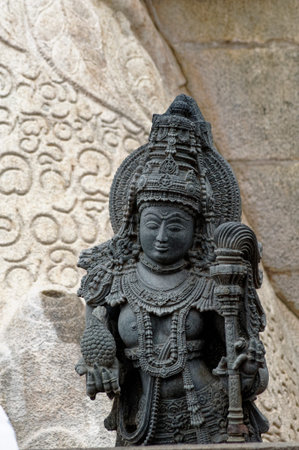 Statue of a chauri bearers (Yakshini) in the service of the Lord at  Vindyagiri at Shravanbelagola...