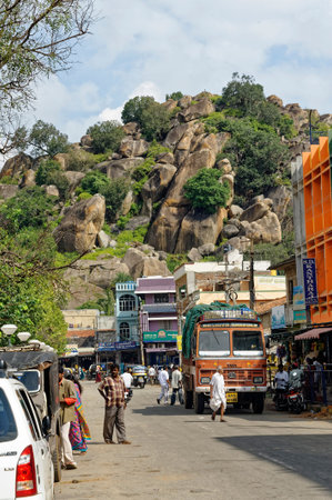 Street view of village Shravanbelgoda District Hassan State Karnataka India November 2009