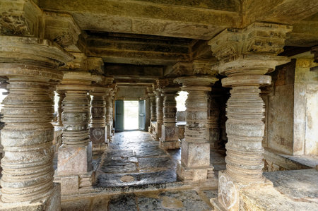 Pillars and Grarbhgruha of Bucheswara temple ancient Hindu temple located at Korvangla village in...
