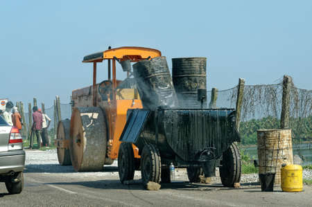 Road repairing at Highway Goa border India November 2009のeditorial素材