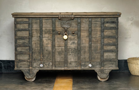 Old wooden trunk at Terekhol State Goa India November 2009のeditorial素材