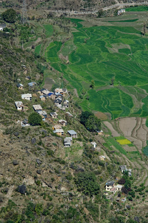 Himalayan villages in Valley at State Himachal Pradesh India March 2014