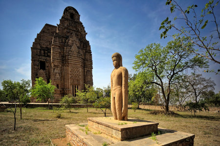Statue of Jain Tirthankaras near Teli Ka Mandir temple in Gwalior fort Madhya Pradesh India...