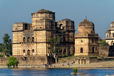 Chhatris (Cenotaph)on the bank of the Betwa river district Niwari state Madhya Pradesh India 03 14...
