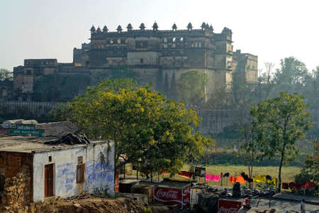 View of a Raja Mahal from vilage Orchha at district Niwari state Madhya Pradesh India 03 13 2010のeditorial素材