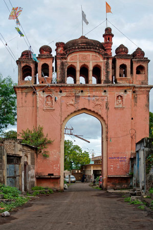 Decorative entrance of temple of Shri Krushna of Mahanubhav panth in Phaltan district Satara state Maharashtra India 03 12 2010のeditorial素材
