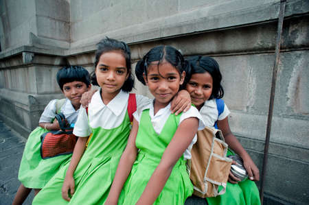 Group of school friends in happy mood in Phaltan district Satara state Maharashtra India 03 12 2010のeditorial素材