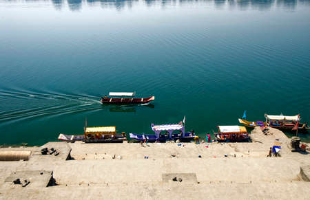 Boating at holy river Narmada at Maheshwar ghat state madhya Pradesh india 03 03 2008のeditorial素材