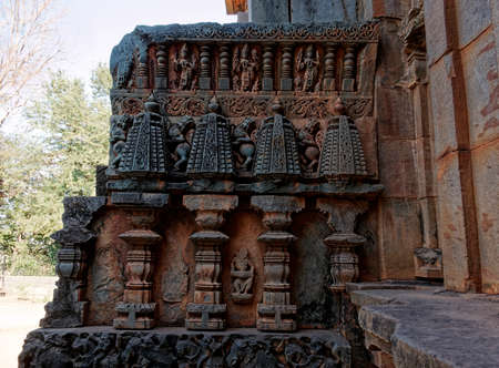 Chandramouleshwara Hindu temple of god Shiva and decorative carving on the wall at Unkal Hubli Karnataka India 02 20 2020のeditorial素材