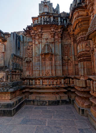 Chandramouleshwara Hindu temple of god Shiva and decorative carving on the wall at Unkal Hubli Karnataka India 02 20 2020のeditorial素材