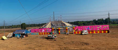 Colorful Circus tent in ground at Sgara state Karnataka India 02 22 2020のeditorial素材