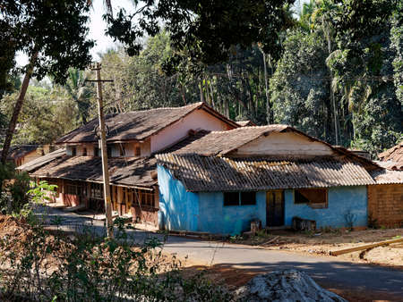 Traditional tile roof houses at Sagara state Karnataka India 02 22 2020のeditorial素材