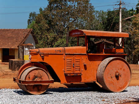 Road roller on street at Ikkeri state Karnataka India 02 22 2020のeditorial素材