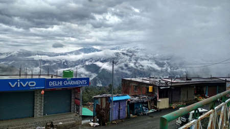 Himalayan mountain in winter and market road of Gwaldam state Uttarakhand India 03 14 2020のeditorial素材