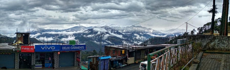Himalayan mountain in winter and market road of Gwaldam state Uttarakhand India 03 14 2020のeditorial素材
