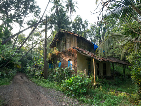 Old ruined and weathered rural house in Revdanda village near Alibag state Maharashtra India 12 10 2021のeditorial素材