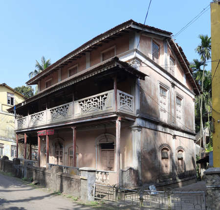 Old decorative houses on the road at Revdanda Alibag state Maharashtra India 01 27 2022のeditorial素材