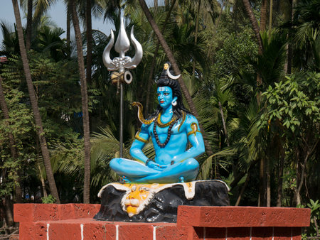 Statue of a Hindu God Shiva at Hareshvar Temple at Revdanda near Alibag state Maharashtra India 01...