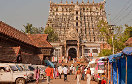 Devotee and pilgrim in front of Anantha Padmanabha swamy Temple at Trivandrum or Thiruvananthapuram state Kerala India 01 25 2010のeditorial素材