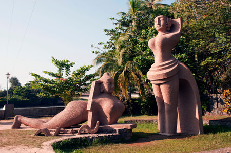 Modern decorative sculpture at Veli Tourist Park in Trivandrum state Kerala India 01 26 2010のeditorial素材