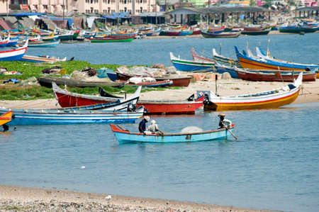 Parked fishing boats on Thangasseri beach at Kollam state Kerala India 01 29 2010のeditorial素材