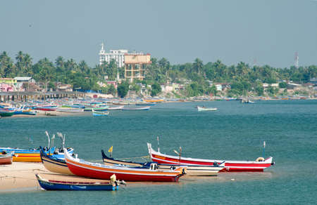 Parked fishing boats on Thangasseri beach at Kollam state Kerala India 01 29 2010のeditorial素材