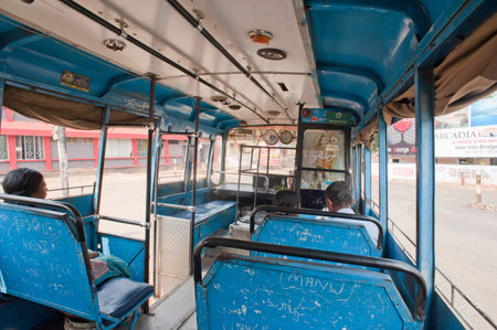 Interior of a public service bus at Alappuzha state Kerala India 02 01 2010